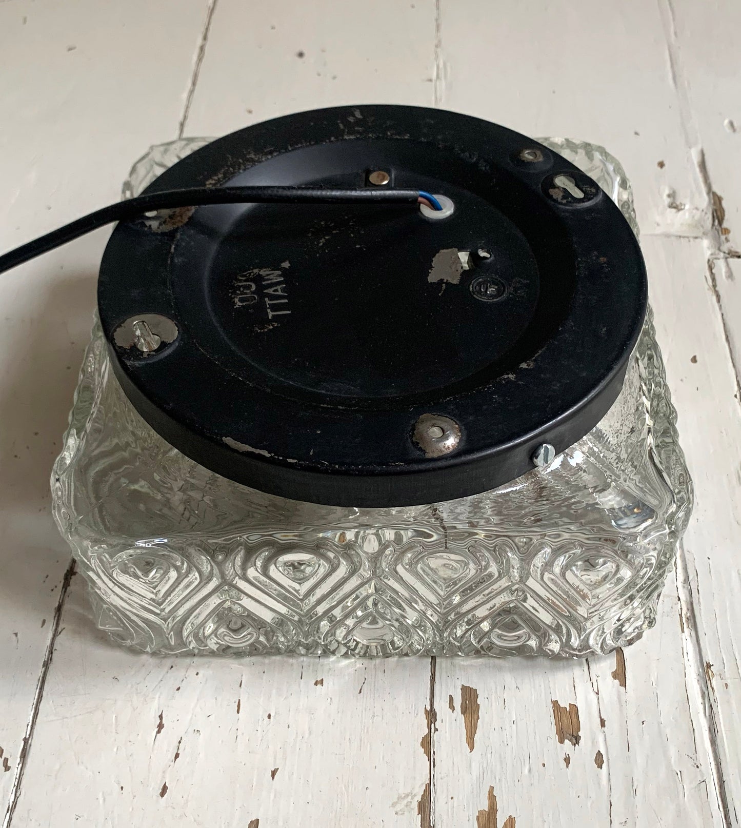 Vintage French Textured Square Glass Ceiling / Wall Light Shade