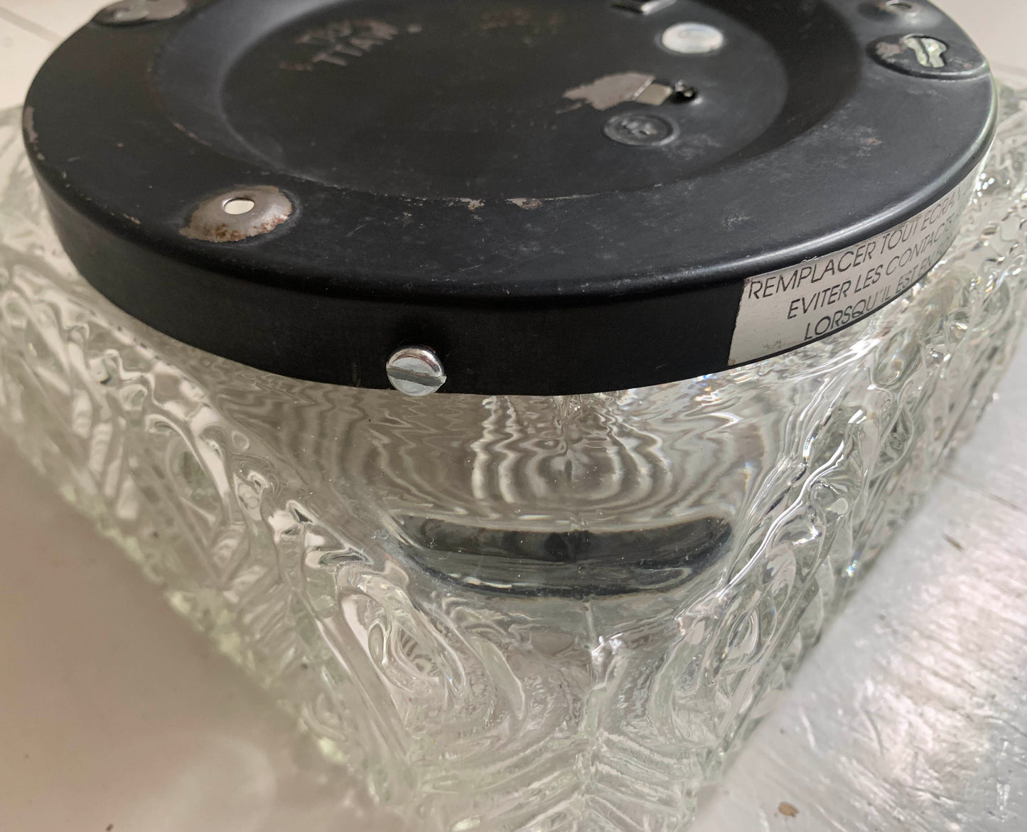 Vintage French Textured Square Glass Ceiling / Wall Light Shade