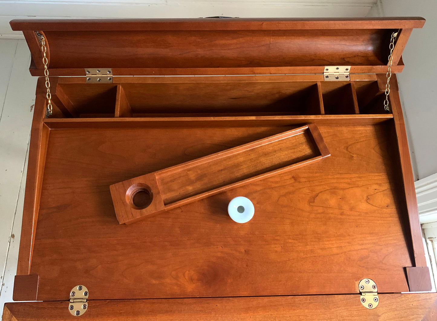 Vintage French Writing Desk by Grange, Leather Top Possibly Cherry Wood