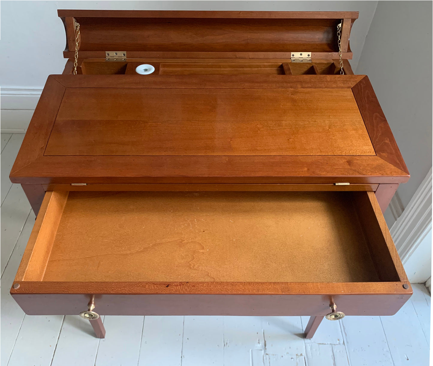 Vintage French Writing Desk by Grange, Leather Top Possibly Cherry Wood