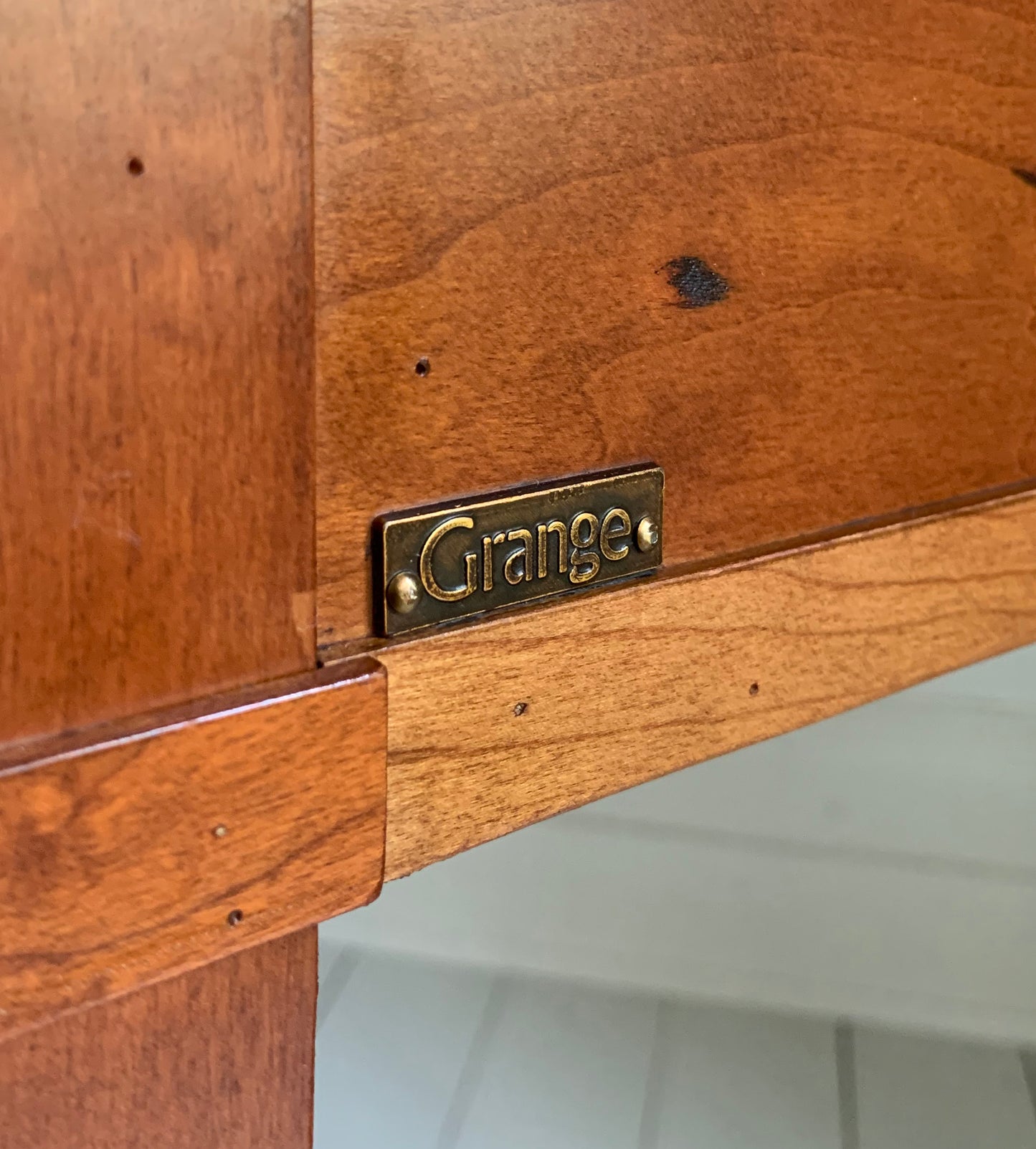 Vintage French Writing Desk by Grange, Leather Top Possibly Cherry Wood