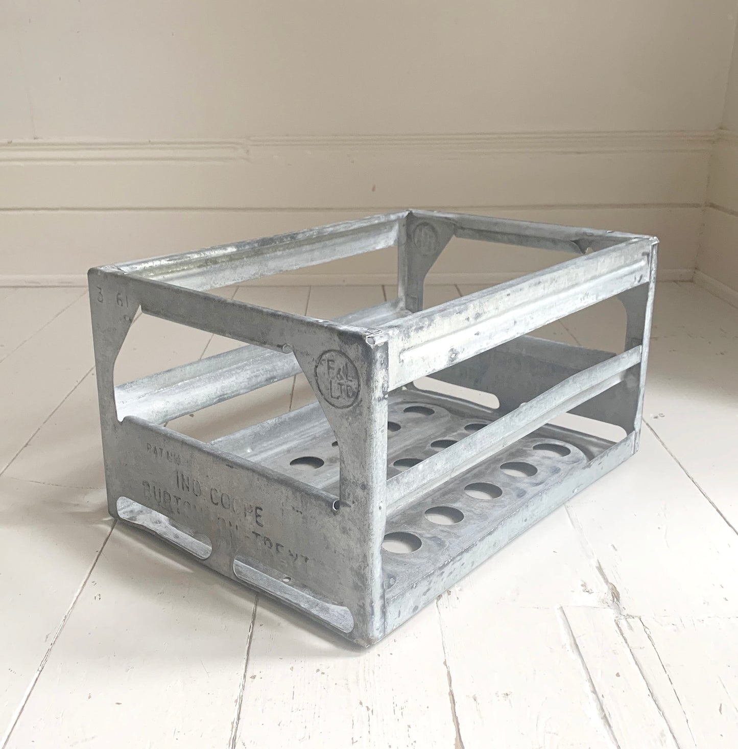 Vintage Galvanised 18 Bottle Beer Crate Ind Coope & Allsopp Ltd Burton on Trent
