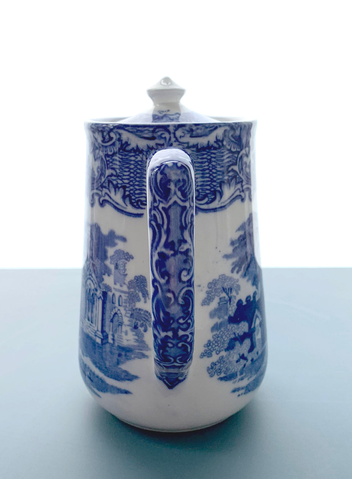 Vintage George Jones & Sons Abbey 1790 blue & white Coffee Pot Water Jug - VGC