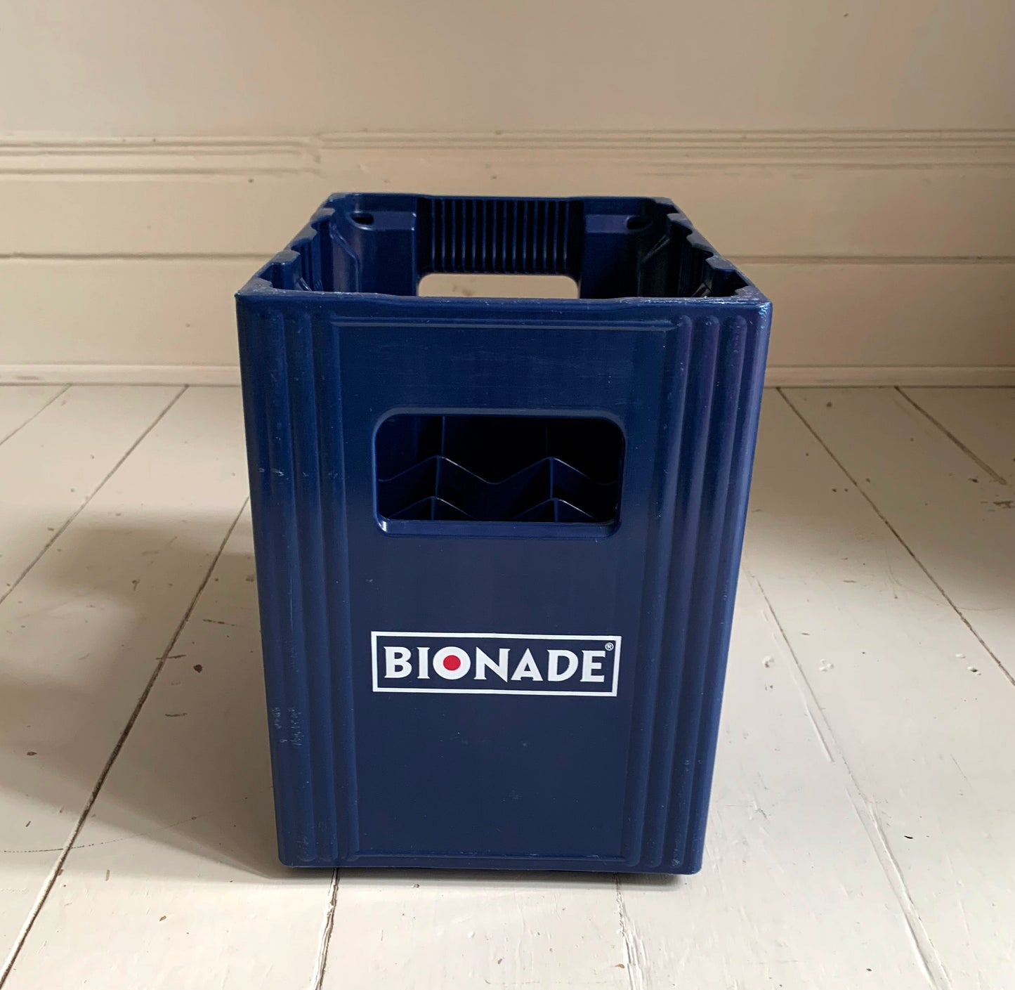Vintage German Bionade Dark Blue Plastic Stackable Crate - 12 bottle holder