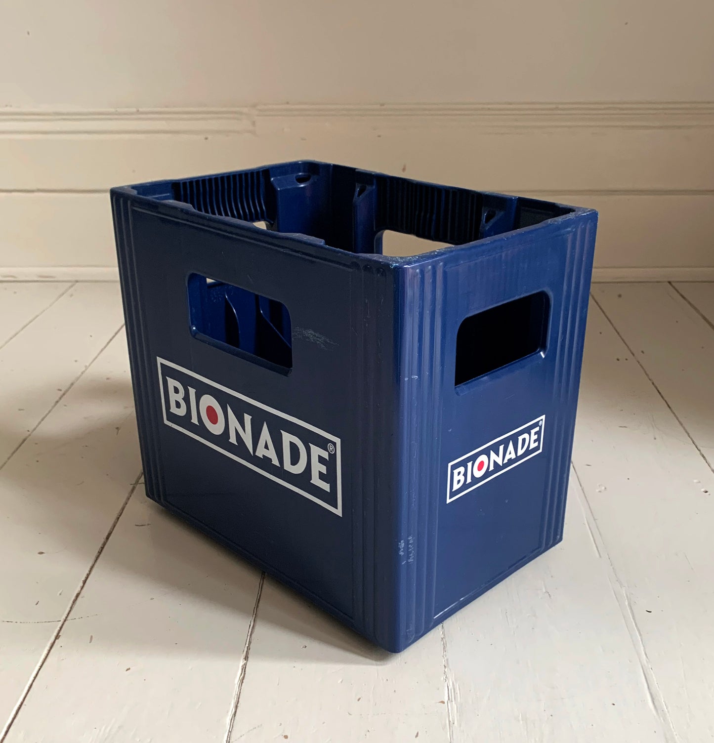 Vintage German Bionade Dark Blue Plastic Stackable Crate - 12 bottle holder