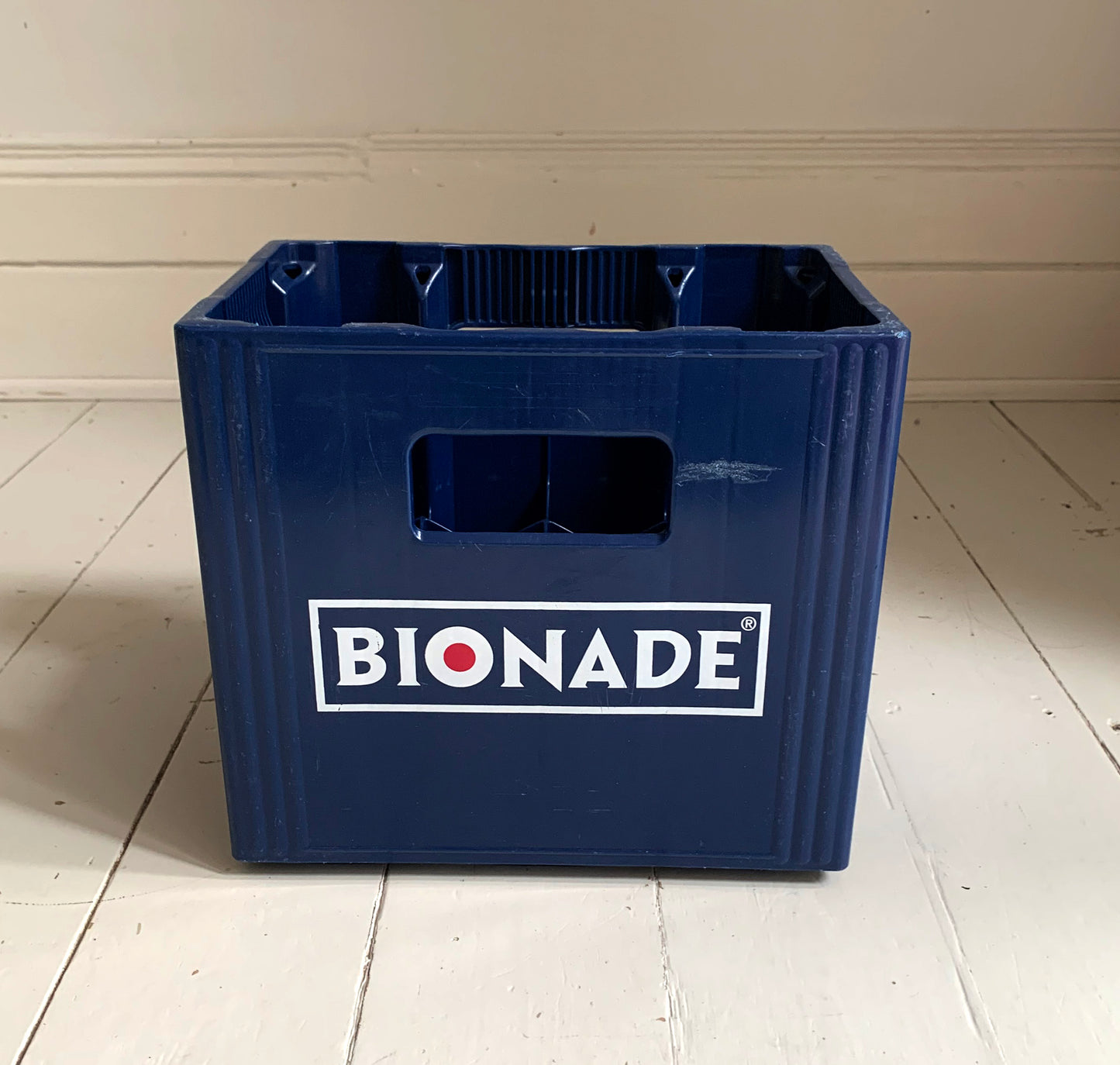 Vintage German Bionade Dark Blue Plastic Stackable Crate - 12 bottle holder