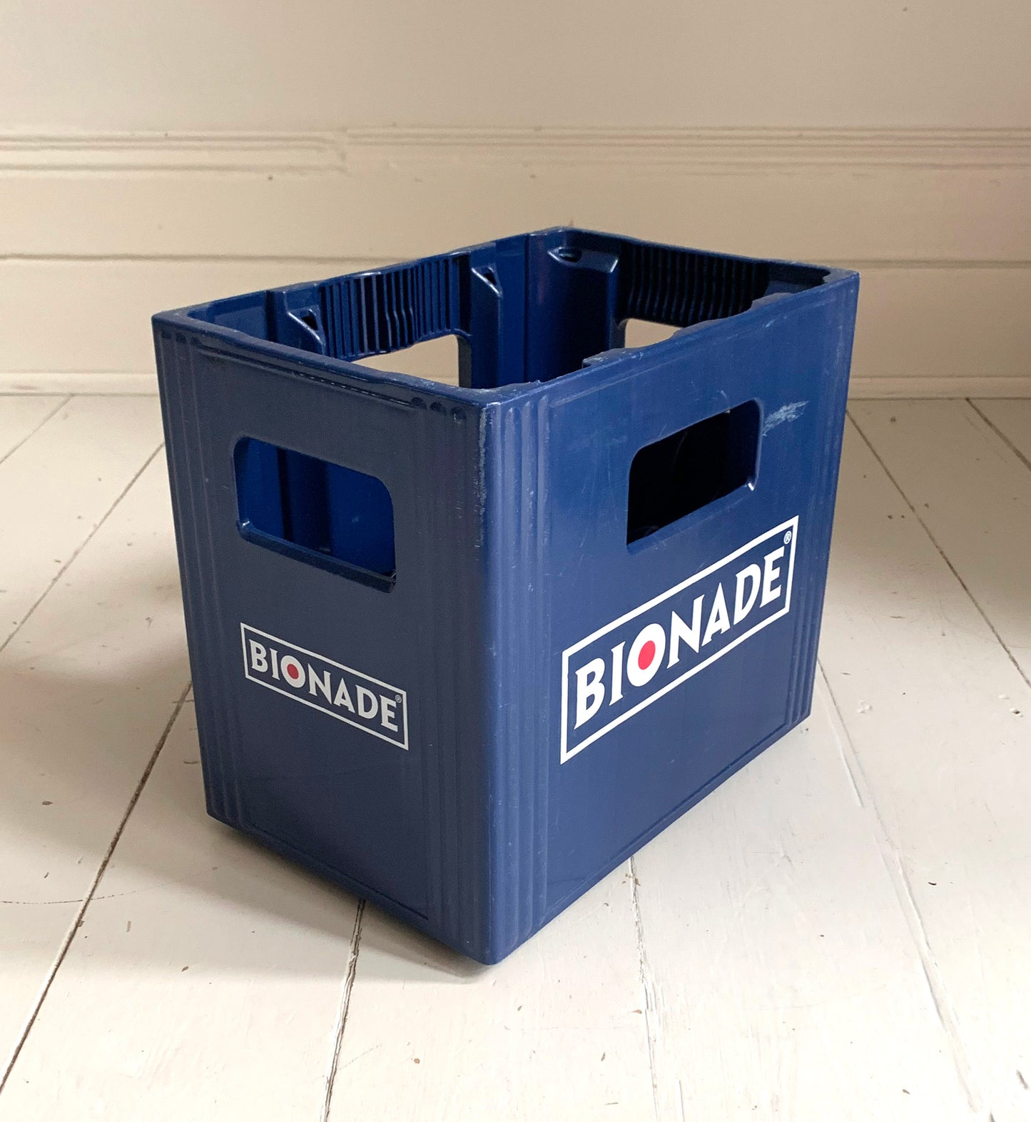 Vintage German Bionade Dark Blue Plastic Stackable Crate - 12 bottle holder