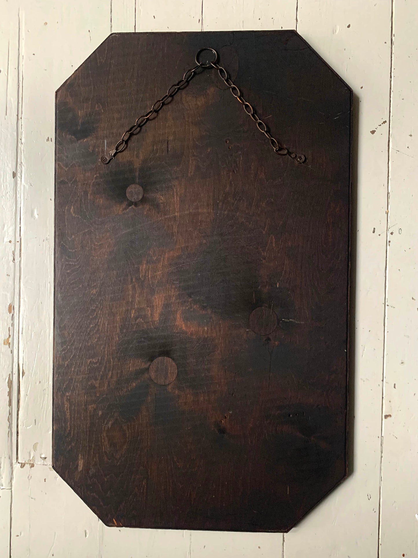 Vintage Hexagonal Mirror w/ Bevelled Glass & Narrow Wooden Frame, Portrait Style