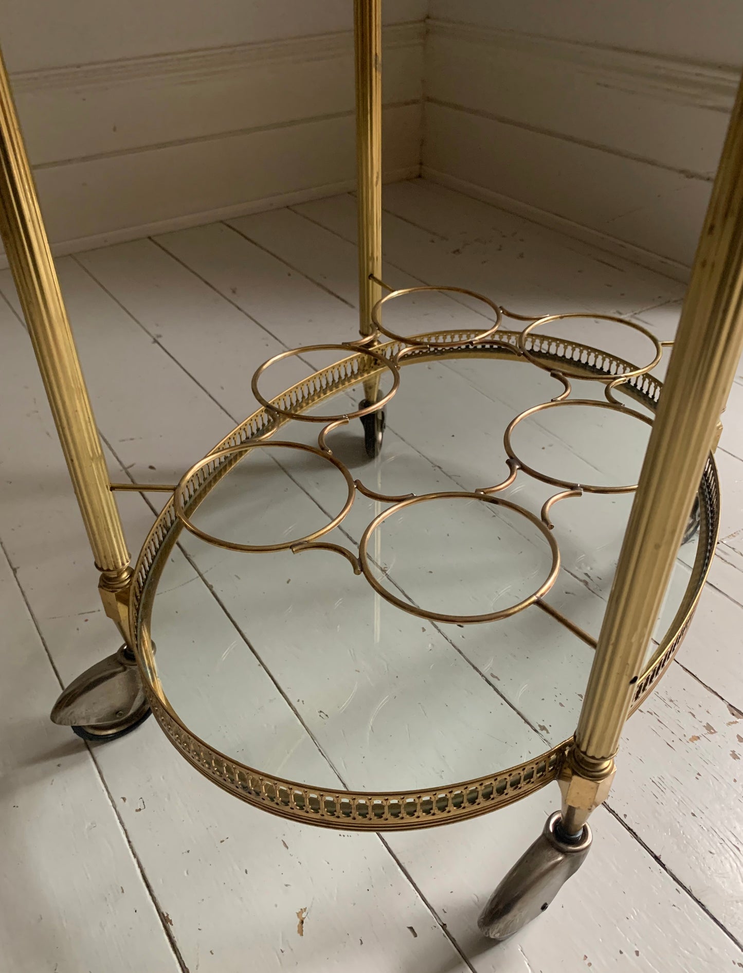 Vintage Hollywood Regency Neoclassical Brass Plated Drinks Trolley / Bar Cart