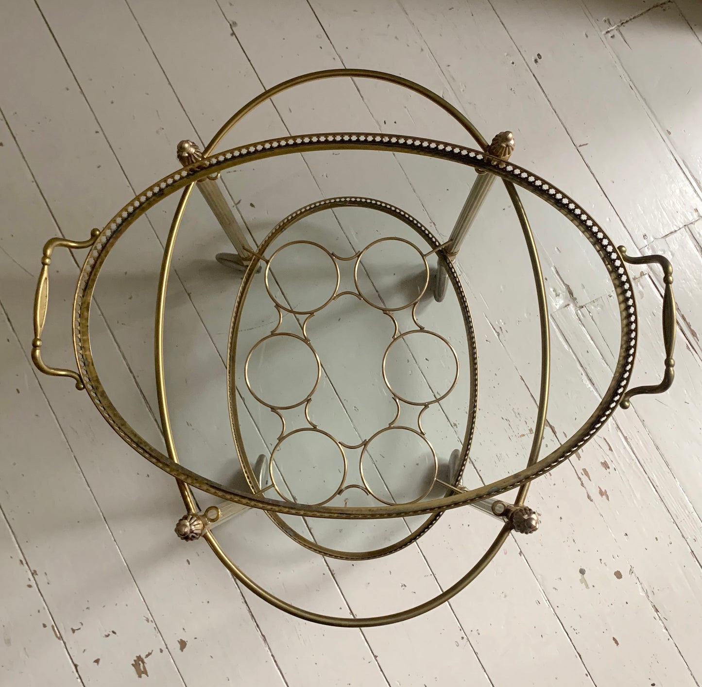 Vintage Hollywood Regency Neoclassical Brass Plated Drinks Trolley / Bar Cart