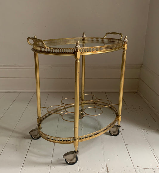 Vintage Hollywood Regency Neoclassical Brass Plated Drinks Trolley / Bar Cart