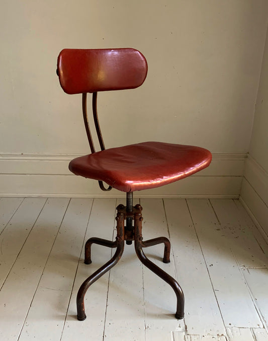 Vintage Industrial Machinist's / Factory / Dentist Chair - Red Vinyl
