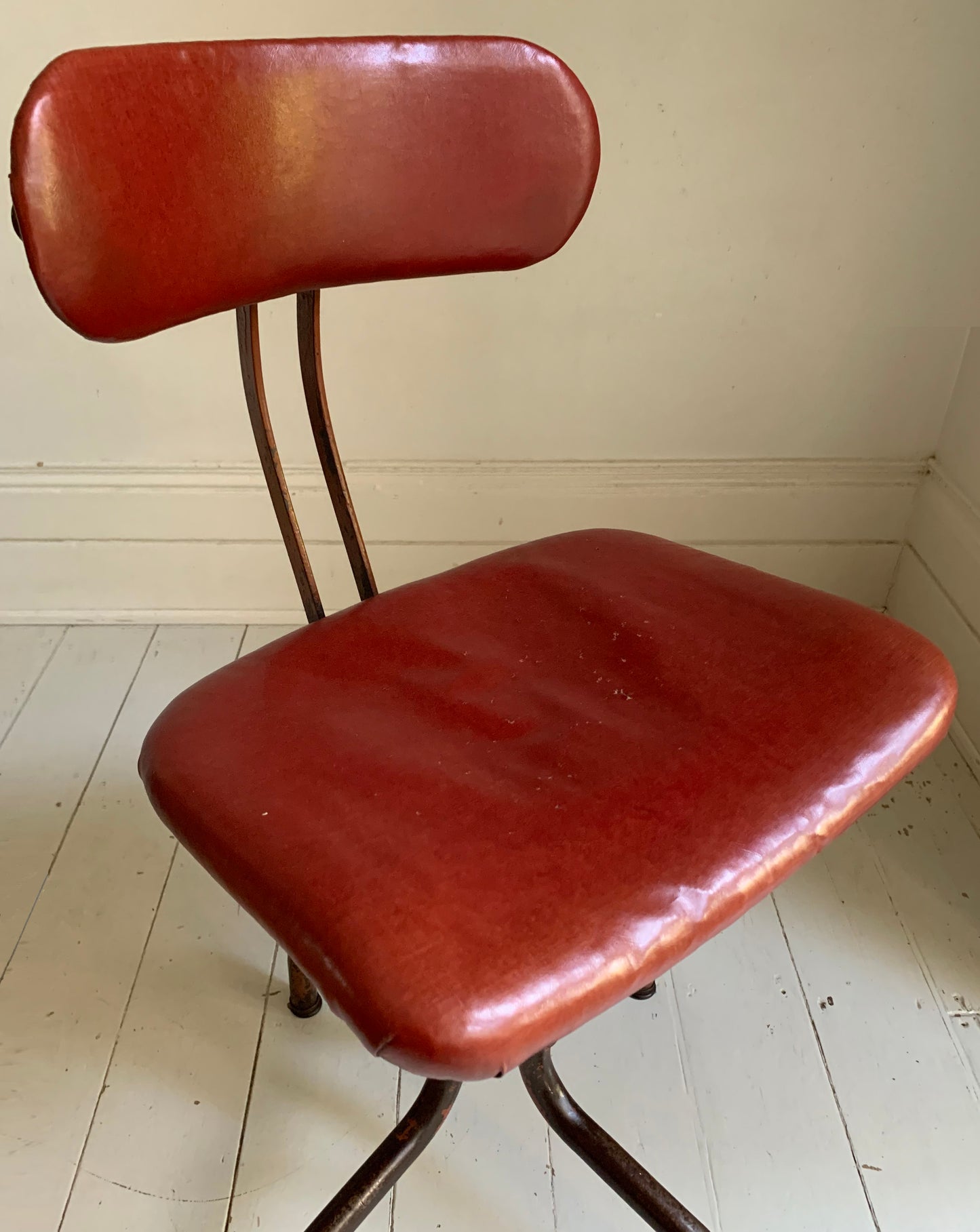 Vintage Industrial Machinist's / Factory / Dentist Chair - Red Vinyl