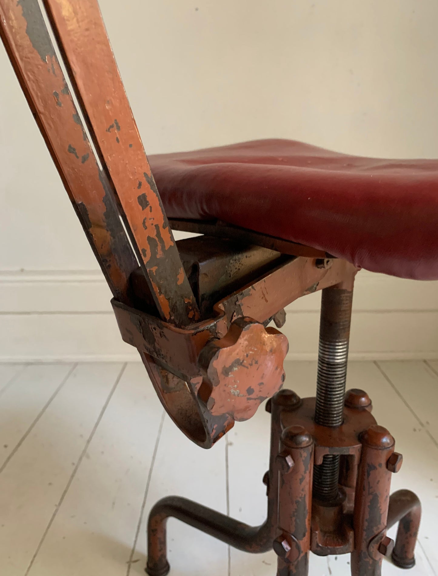 Vintage Industrial Machinist's / Factory / Dentist Chair - Red Vinyl