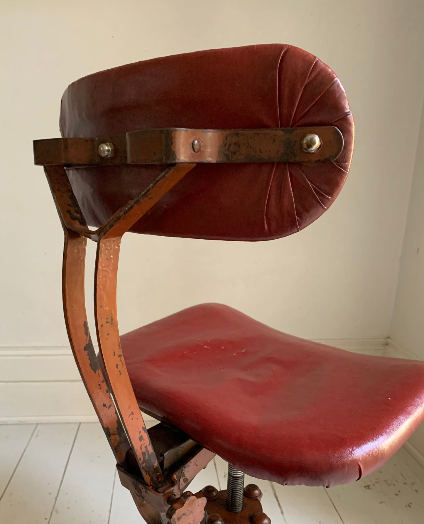 Vintage Industrial Machinist's / Factory / Dentist Chair - Red Vinyl