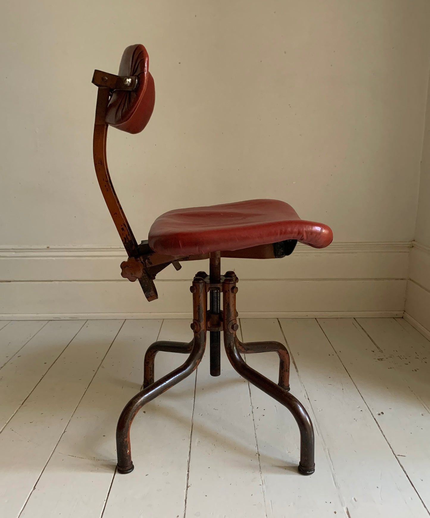 Vintage Industrial Machinist's / Factory / Dentist Chair - Red Vinyl