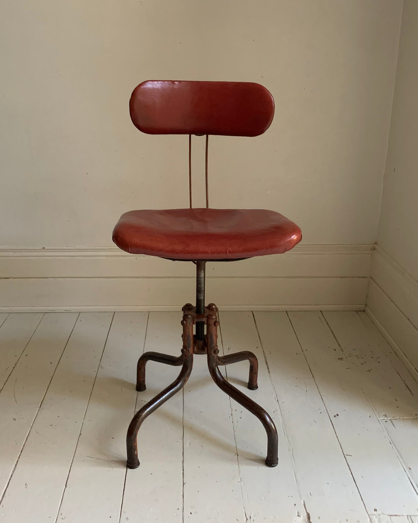 Vintage Industrial Machinist's / Factory / Dentist Chair - Red Vinyl
