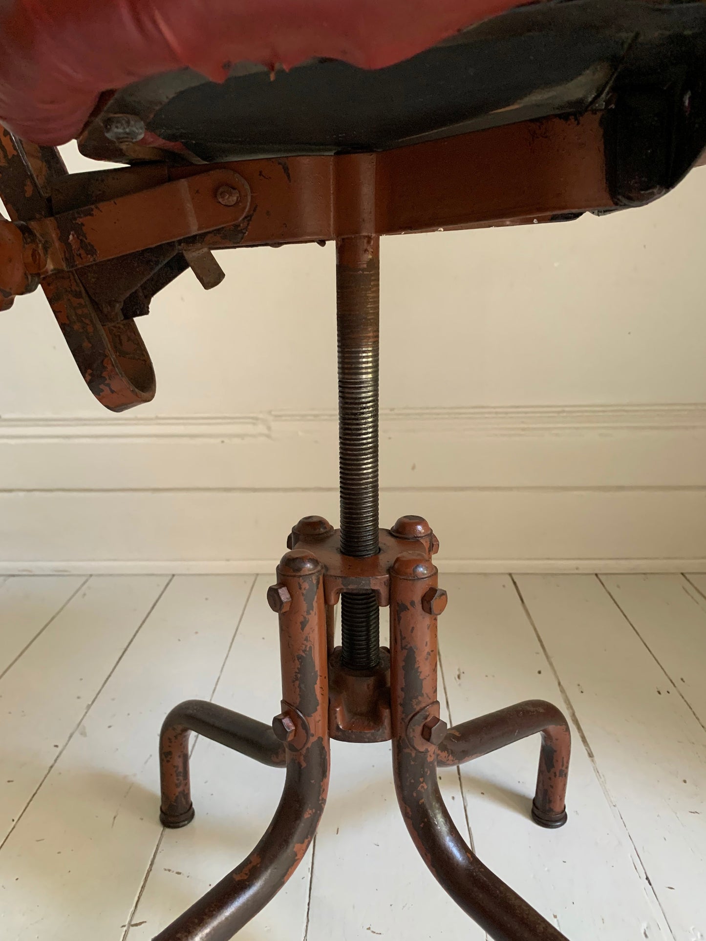 Vintage Industrial Machinist's / Factory / Dentist Chair - Red Vinyl