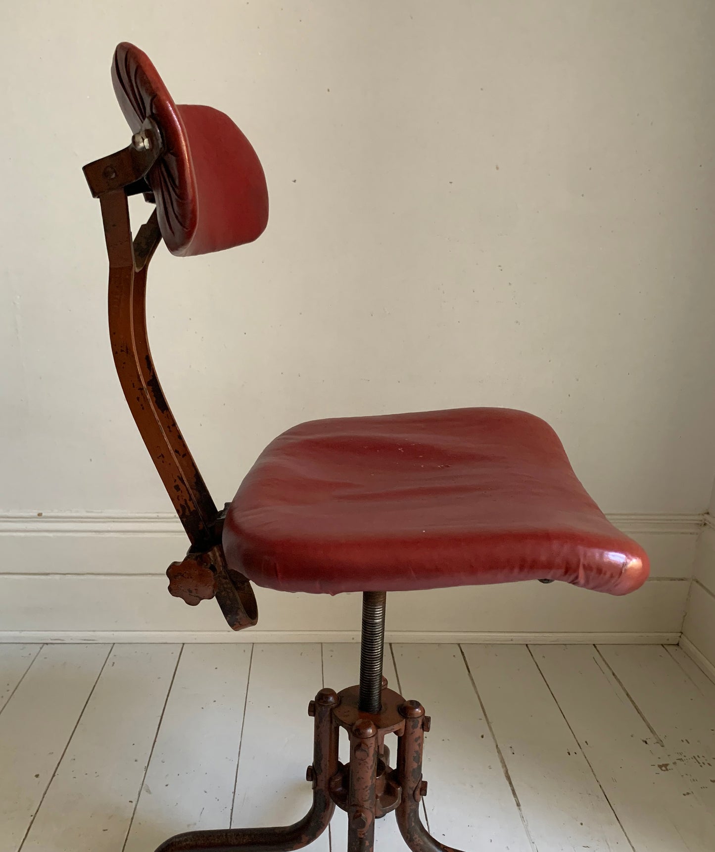 Vintage Industrial Machinist's / Factory / Dentist Chair - Red Vinyl