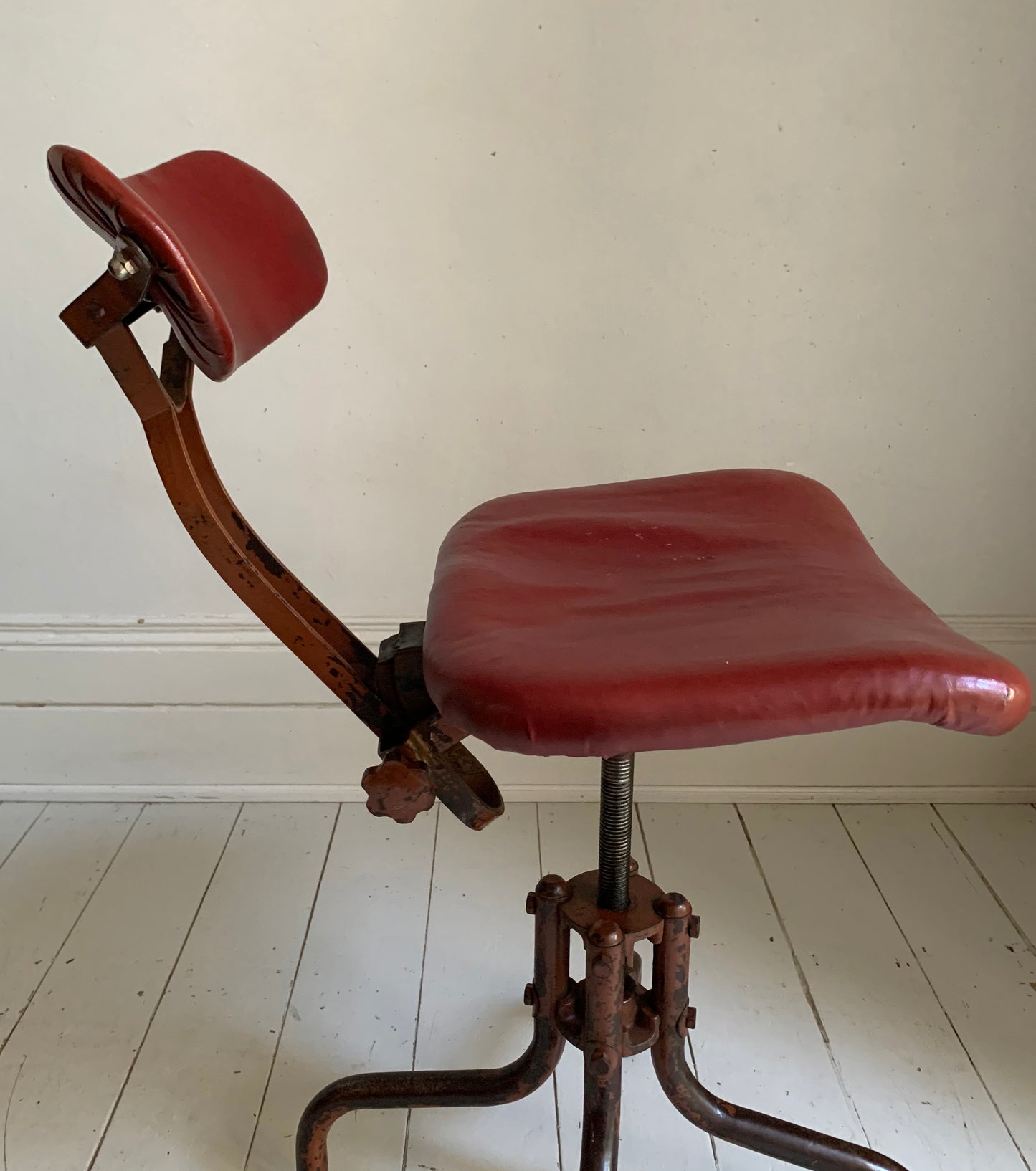 Vintage Industrial Machinist's / Factory / Dentist Chair - Red Vinyl