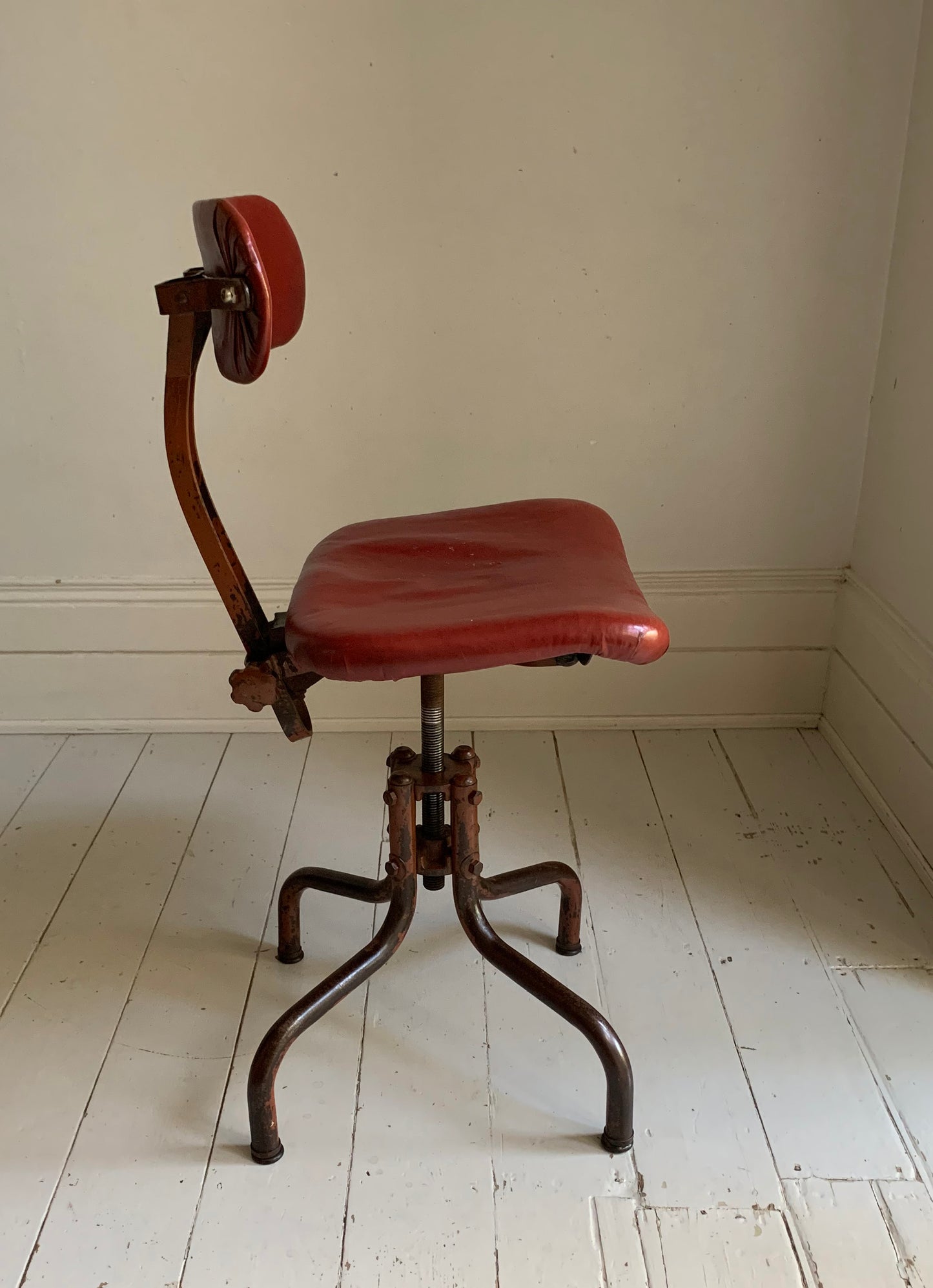 Vintage Industrial Machinist's / Factory / Dentist Chair - Red Vinyl
