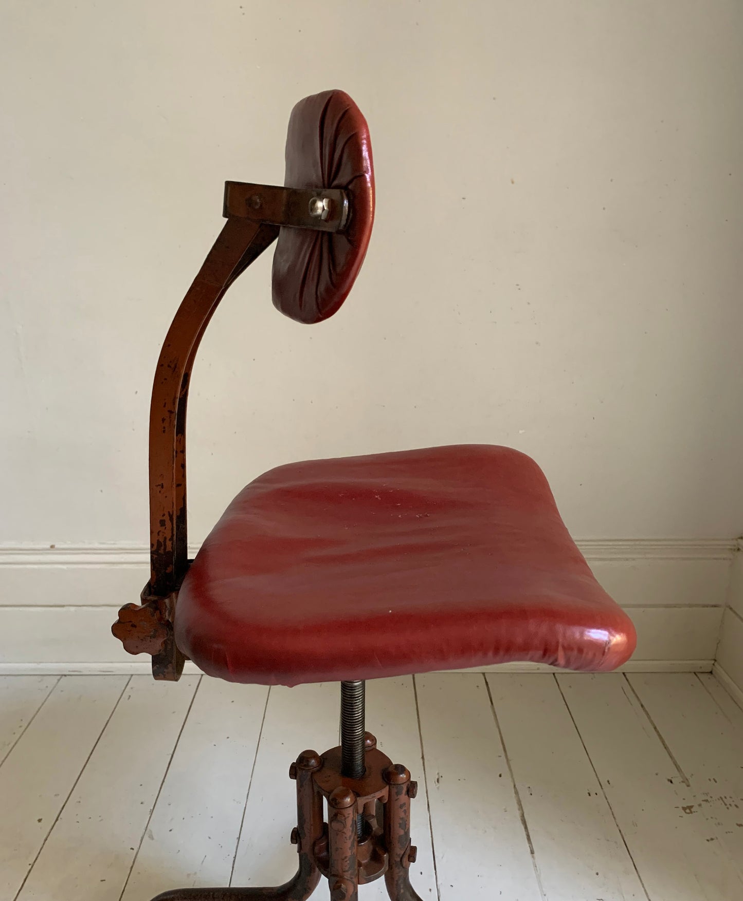 Vintage Industrial Machinist's / Factory / Dentist Chair - Red Vinyl