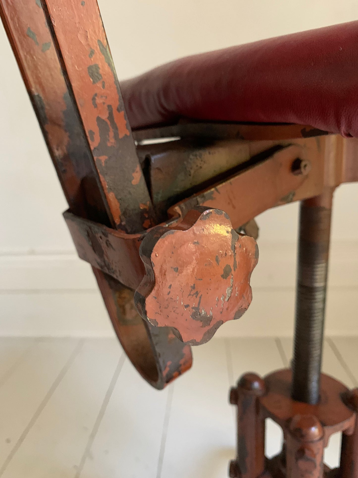 Vintage Industrial Machinist's / Factory / Dentist Chair - Red Vinyl