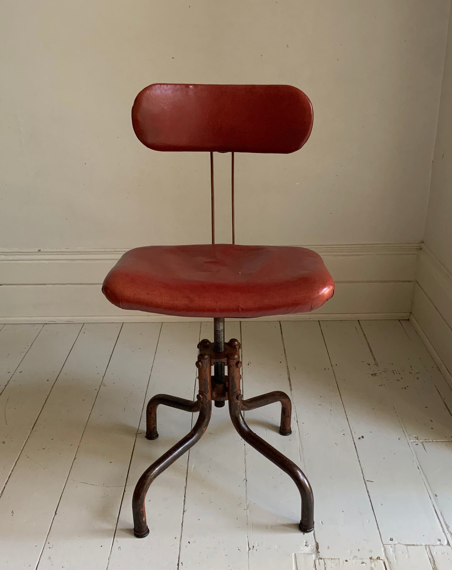 Vintage Industrial Machinist's / Factory / Dentist Chair - Red Vinyl