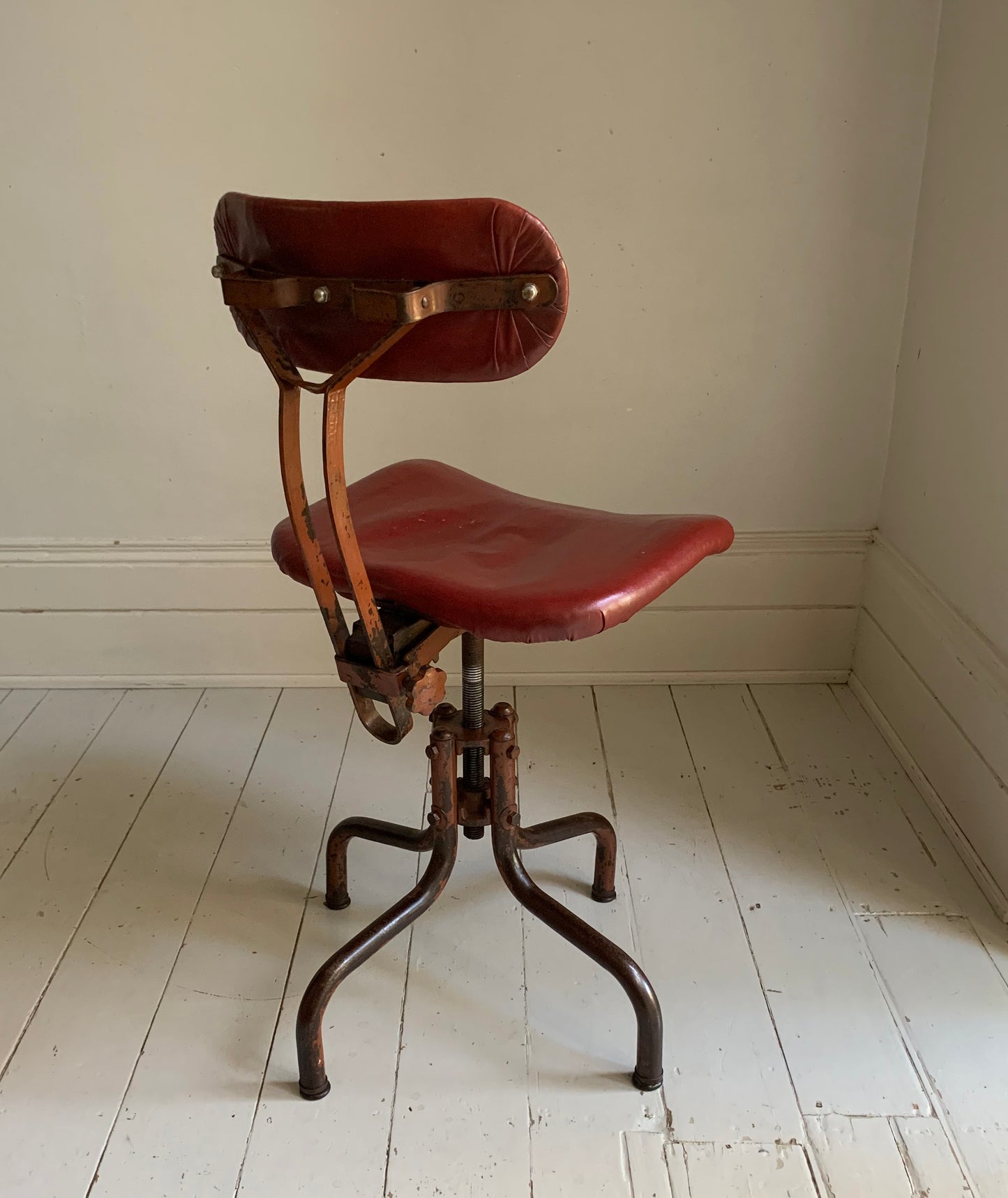 Vintage Industrial Machinist's / Factory / Dentist Chair - Red Vinyl