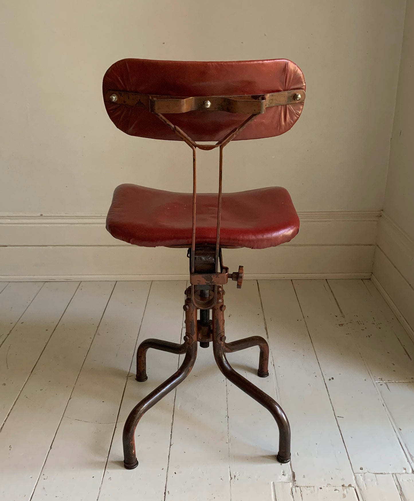Vintage Industrial Machinist's / Factory / Dentist Chair - Red Vinyl