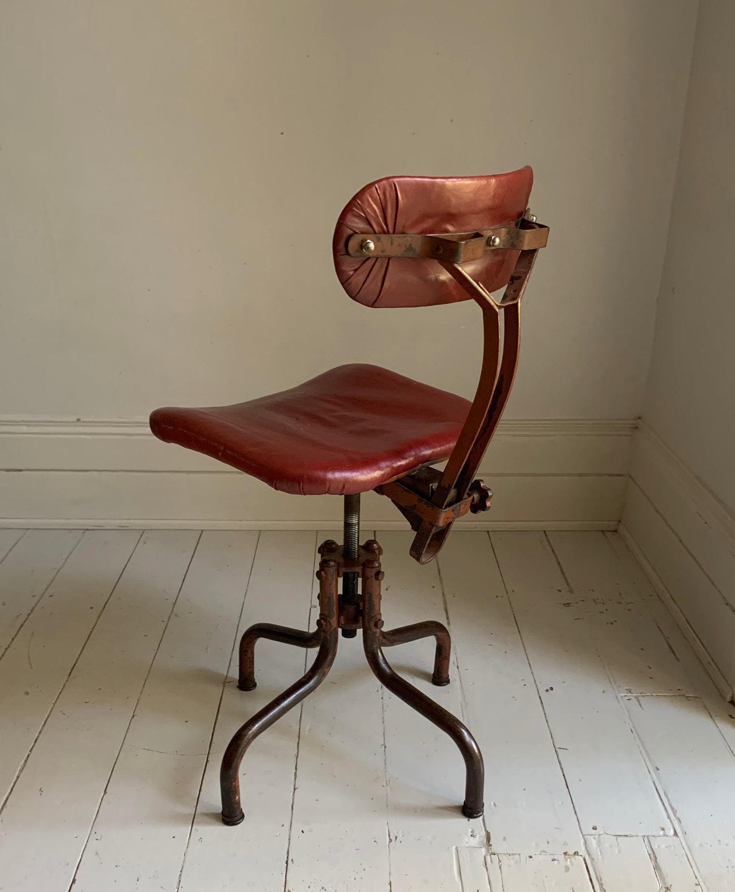 Vintage Industrial Machinist's / Factory / Dentist Chair - Red Vinyl