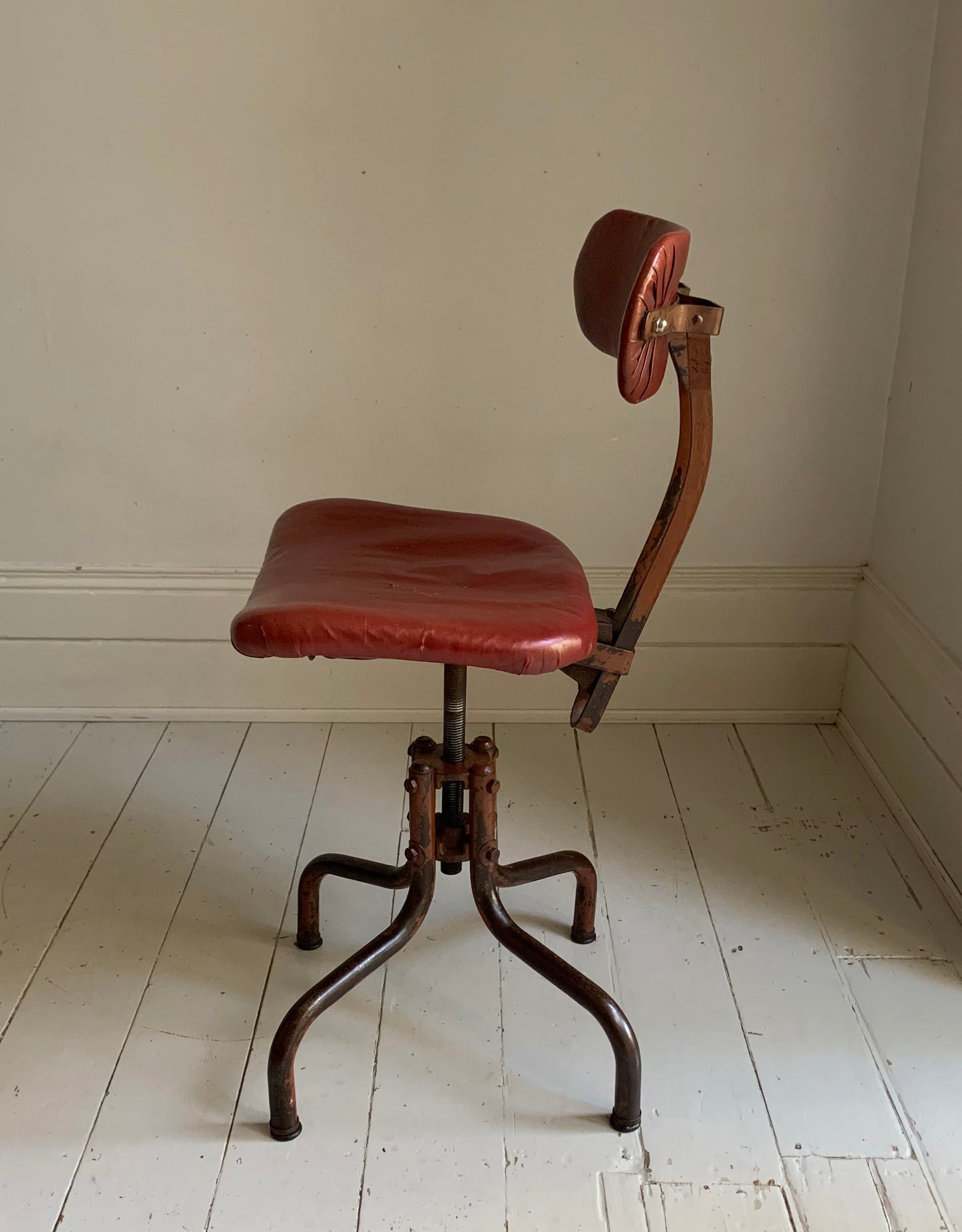 Vintage Industrial Machinist's / Factory / Dentist Chair - Red Vinyl
