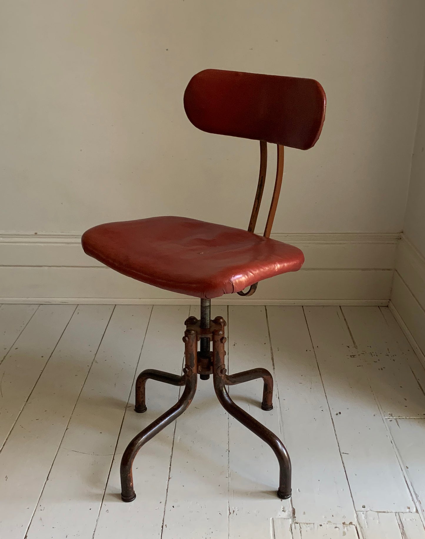 Vintage Industrial Machinist's / Factory / Dentist Chair - Red Vinyl