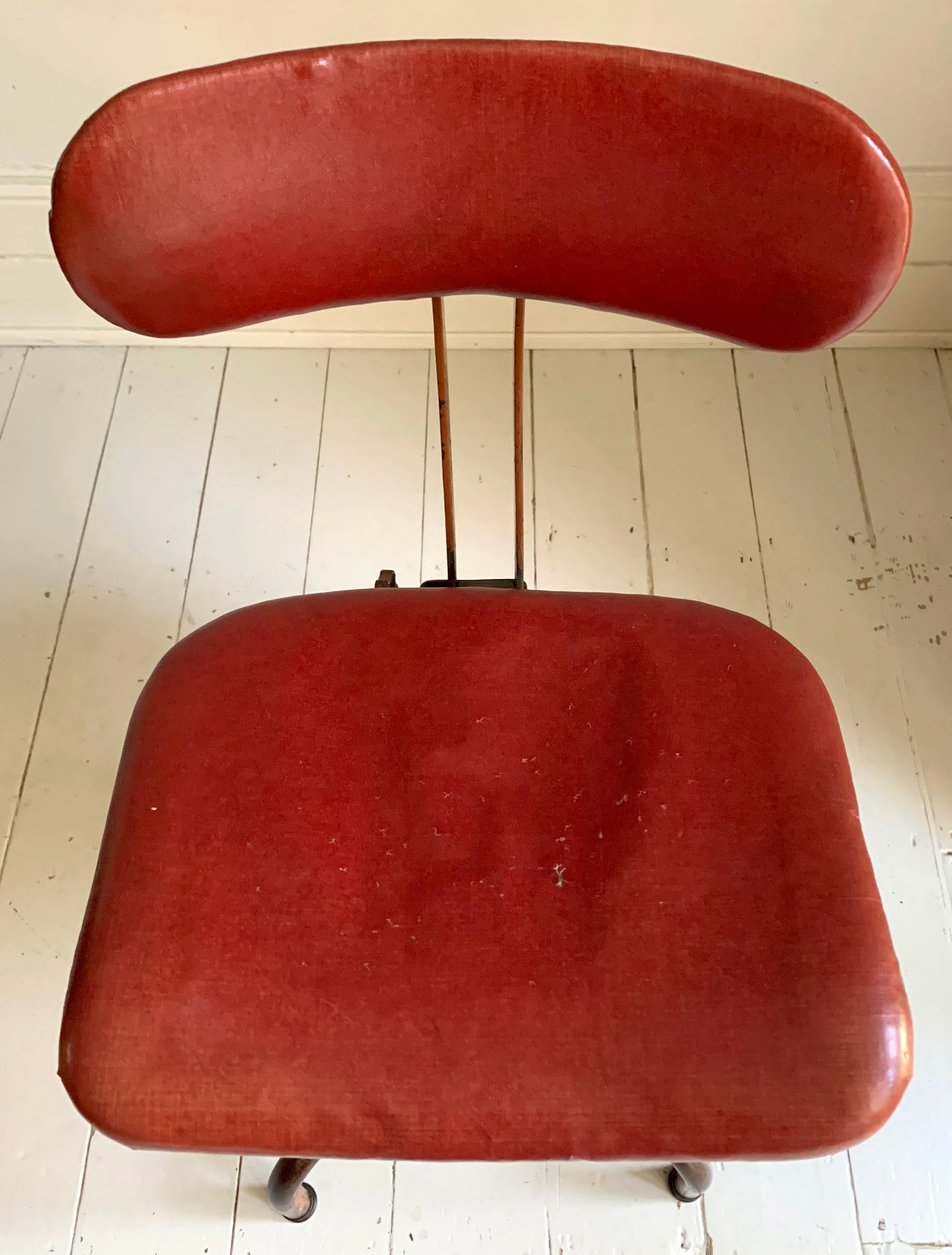Vintage Industrial Machinist's / Factory / Dentist Chair - Red Vinyl