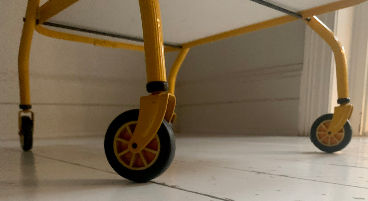Vintage Bright Yellow Tubular Metal Folding Two Tier Drinks Trolley, Bar Cart