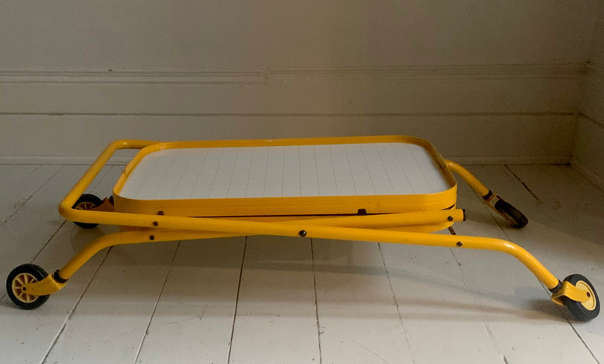 Vintage Bright Yellow Tubular Metal Folding Two Tier Drinks Trolley, Bar Cart