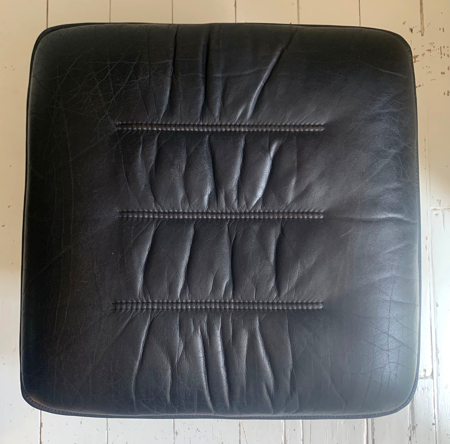 Mid Century Danish Black Leather / Blonde Wood Foot Stool by Berg Furniture