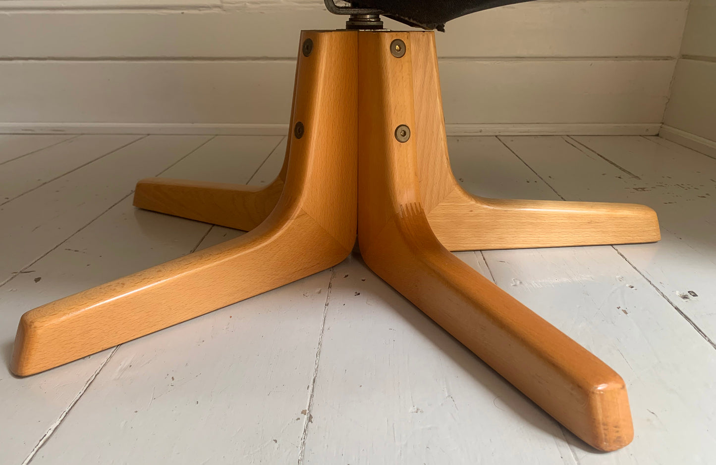 Mid Century Danish Black Leather / Blonde Wood Foot Stool by Berg Furniture