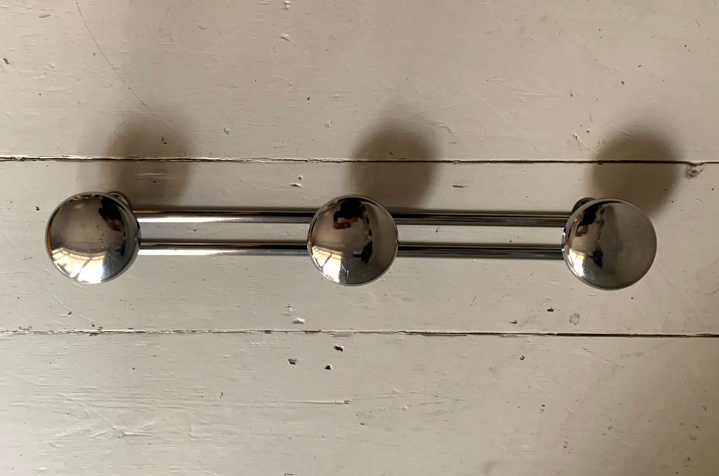 French Wall Mounted Mid Century Modern Aluminium Coat Rack with Three Hooks