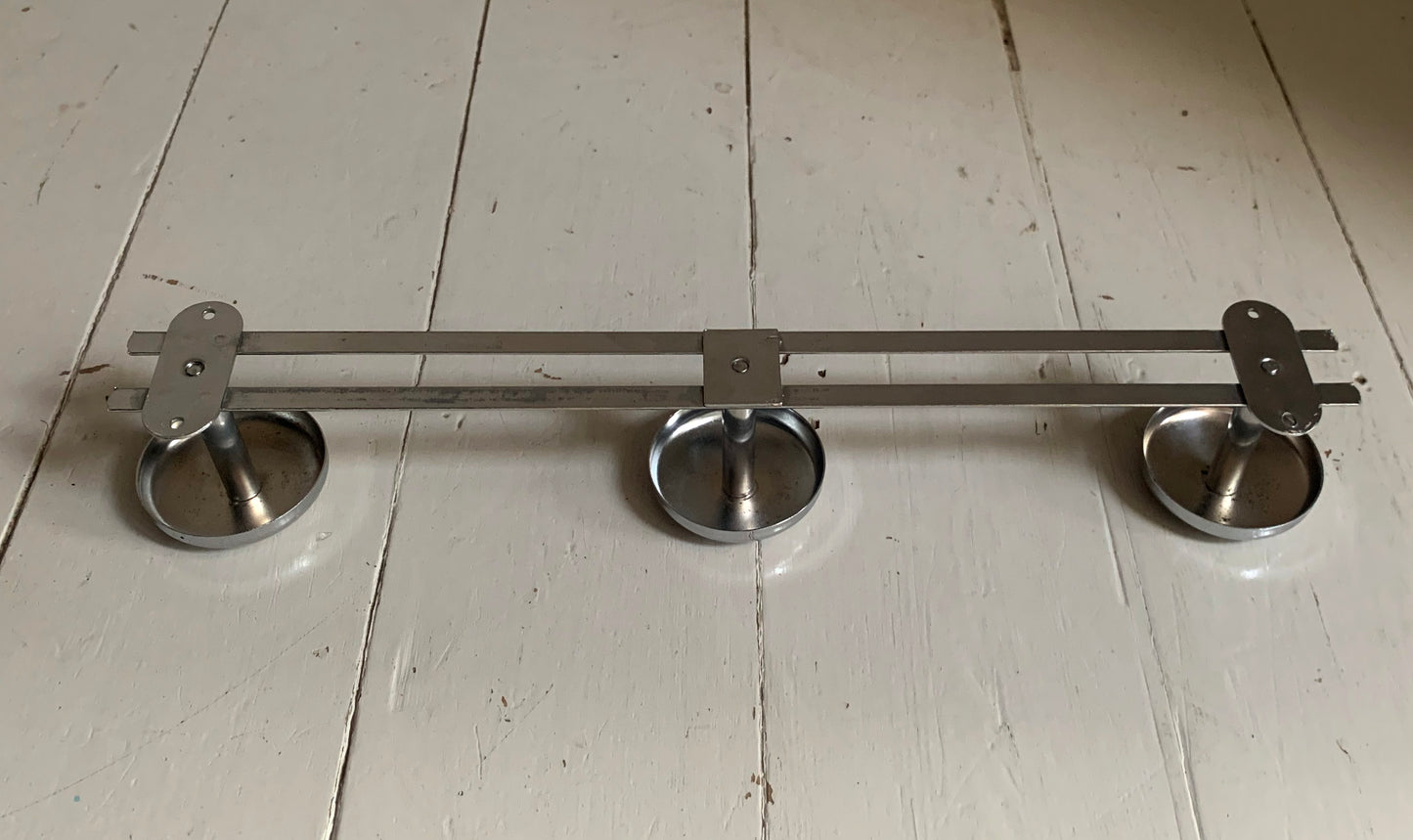 French Wall Mounted Mid Century Modern Aluminium Coat Rack with Three Hooks