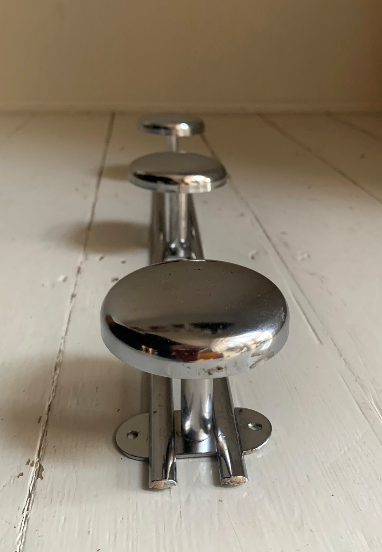 French Wall Mounted Mid Century Modern Aluminium Coat Rack with Three Hooks