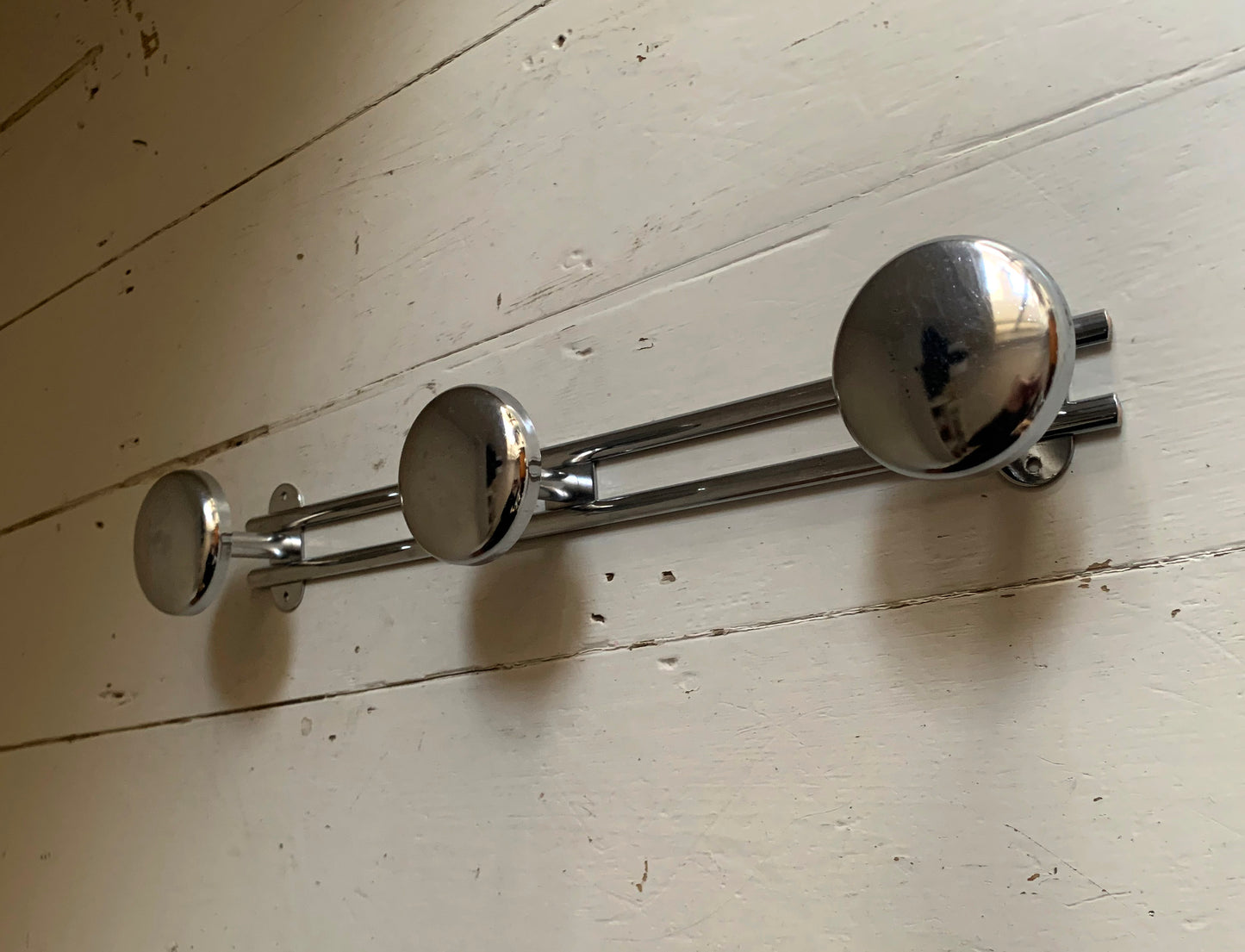 French Wall Mounted Mid Century Modern Aluminium Coat Rack with Three Hooks