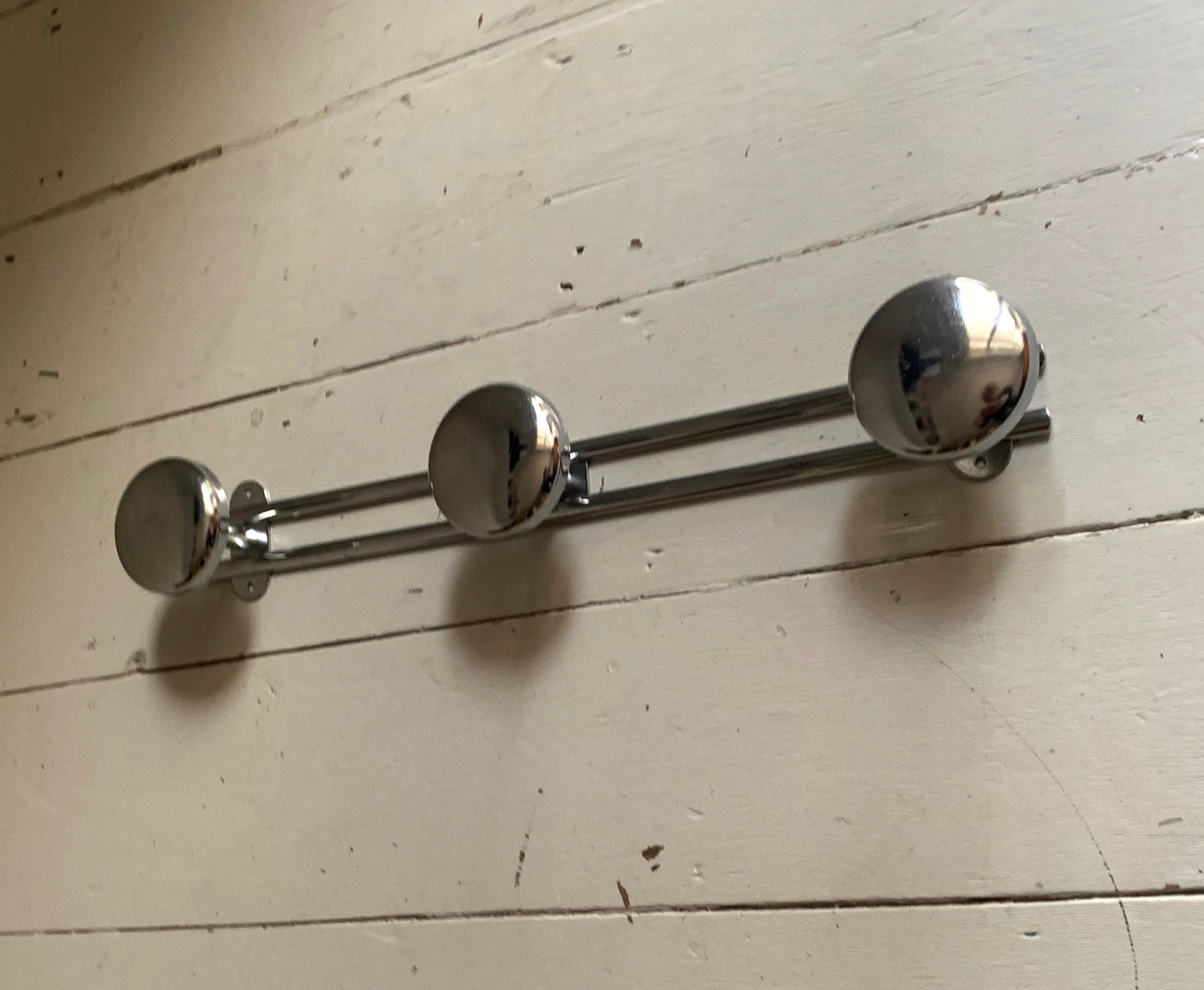 French Wall Mounted Mid Century Modern Aluminium Coat Rack with Three Hooks