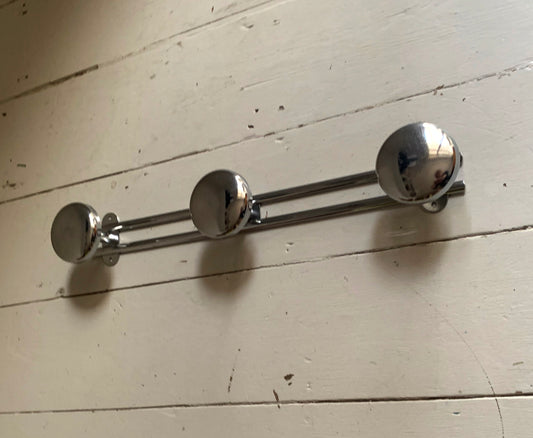 French Wall Mounted Mid Century Modern Aluminium Coat Rack with Three Hooks