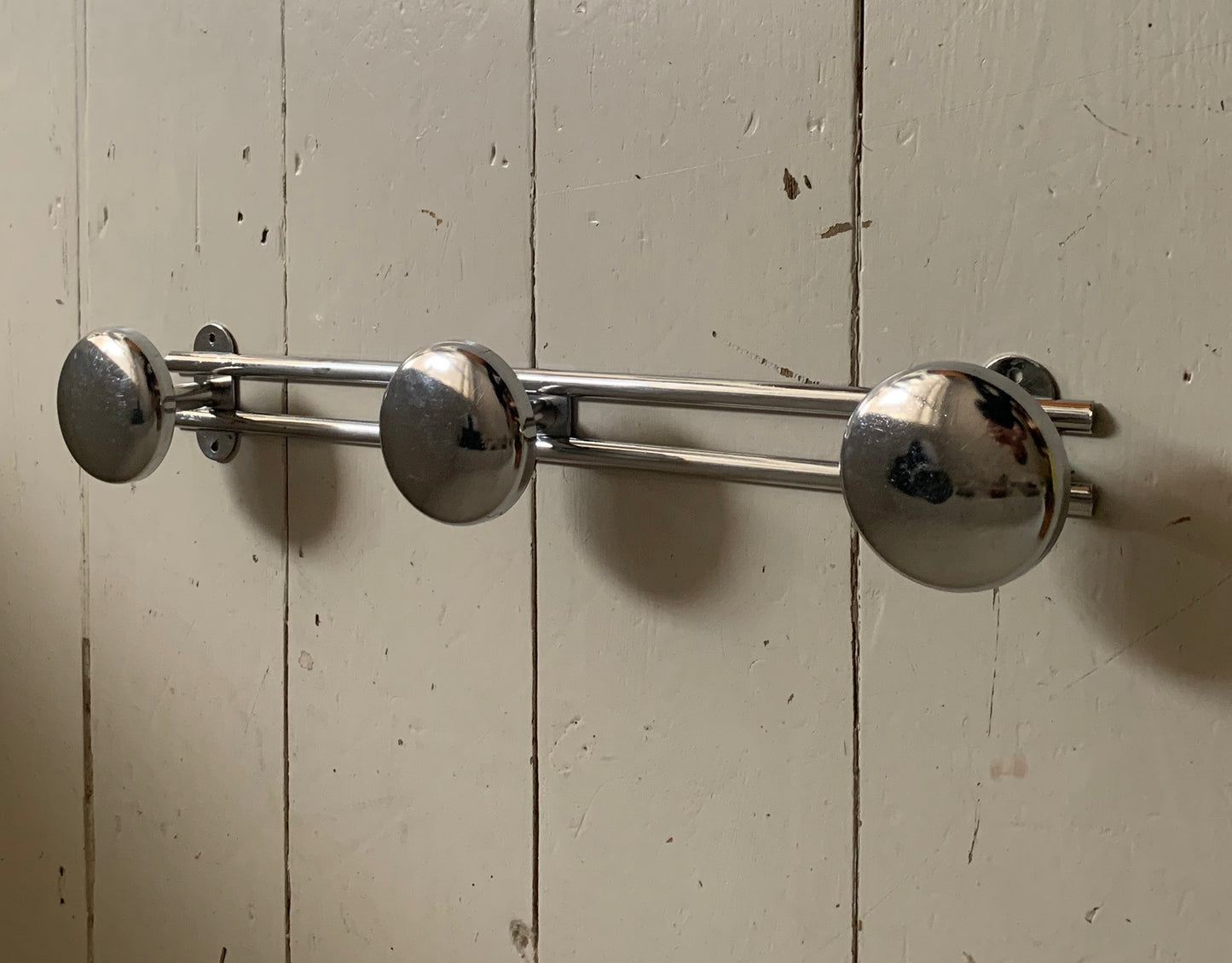 French Wall Mounted Mid Century Modern Aluminium Coat Rack with Three Hooks