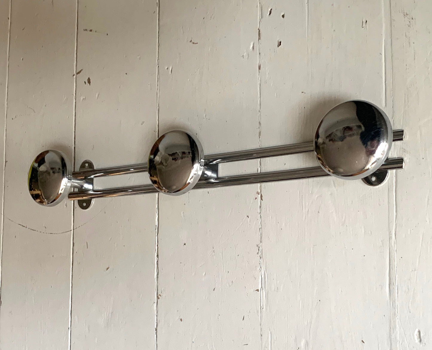 French Wall Mounted Mid Century Modern Aluminium Coat Rack with Three Hooks