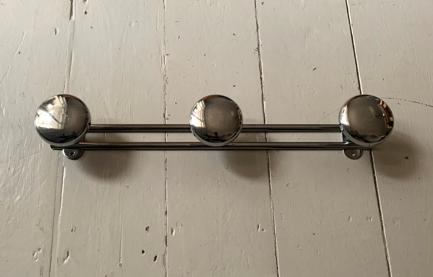 French Wall Mounted Mid Century Modern Aluminium Coat Rack with Three Hooks