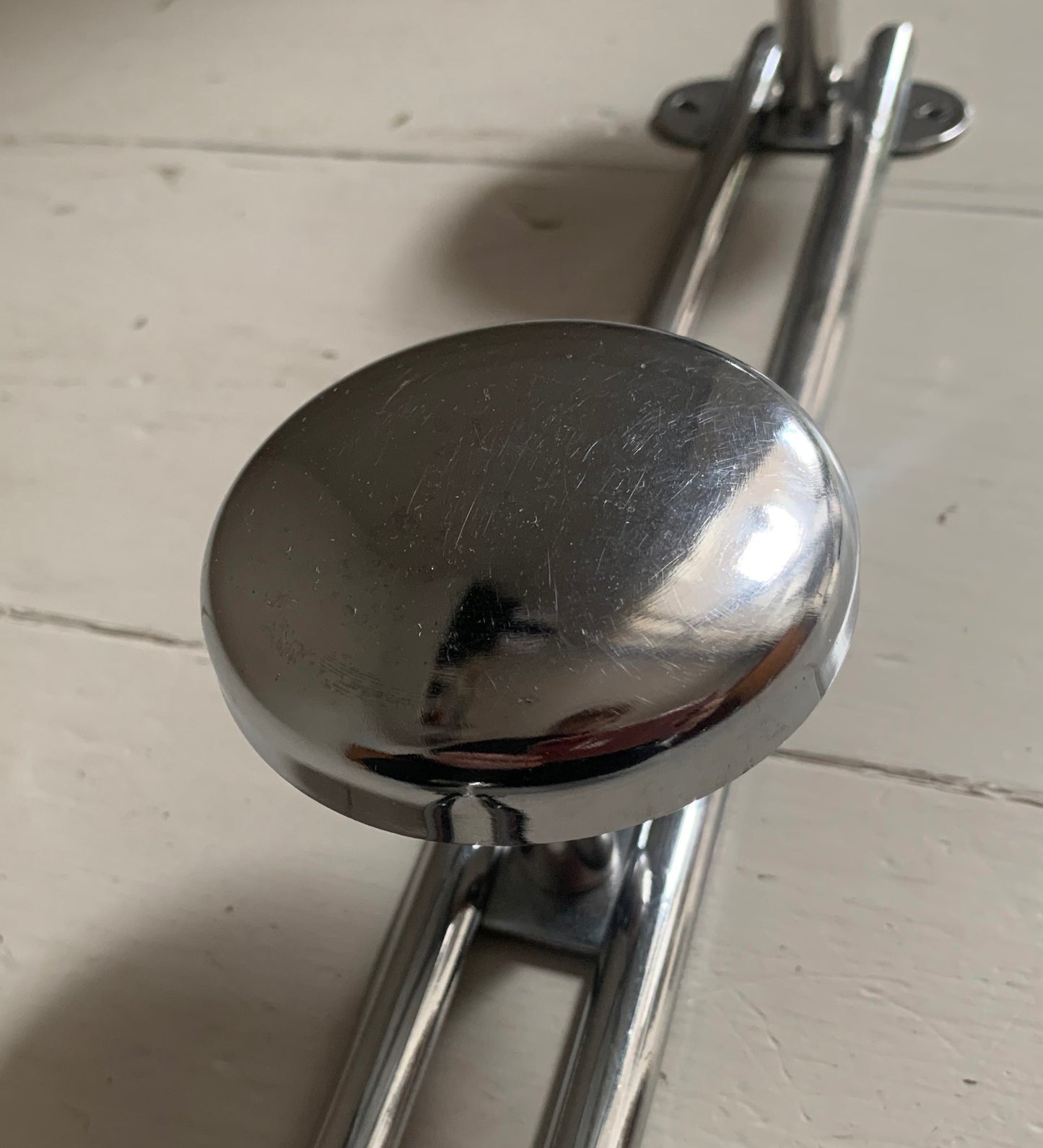 French Wall Mounted Mid Century Modern Aluminium Coat Rack with Three Hooks