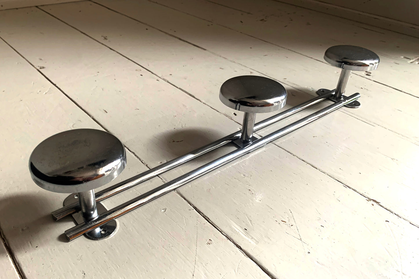 French Wall Mounted Mid Century Modern Aluminium Coat Rack with Three Hooks