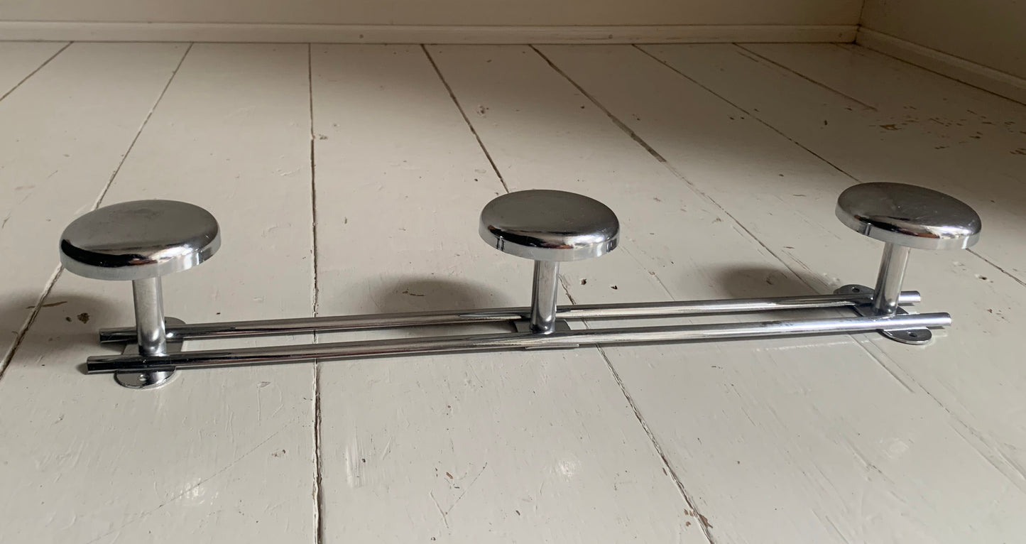 French Wall Mounted Mid Century Modern Aluminium Coat Rack with Three Hooks